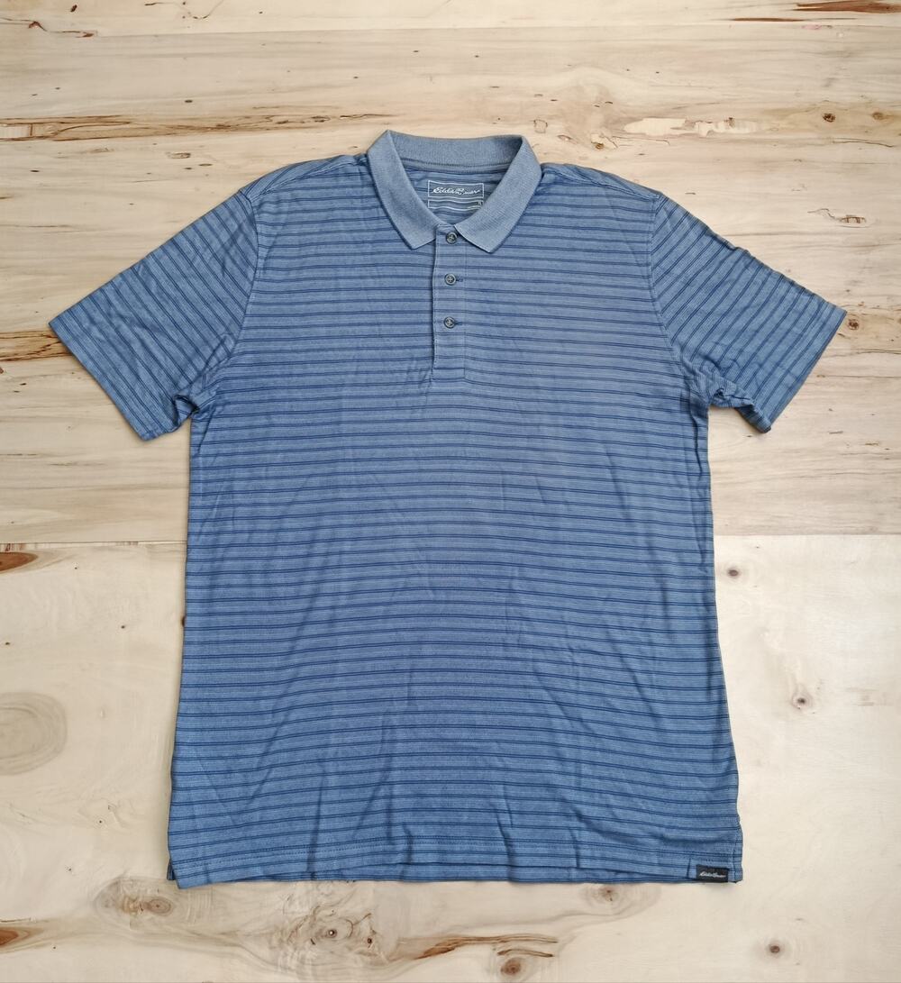 Eddie Bauer Shirt Men's Polo Golf Short Sleeve Blue Cotton Active Dadcore Sz LT